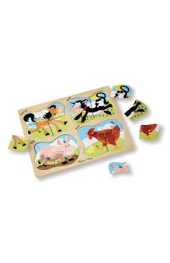 4 in 1 Peg puzzle, Farm. Puzzle lemn 4 in 1, Ferma