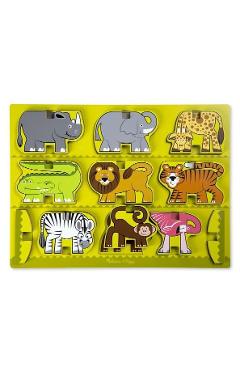 Puzzle din lemn: Stacking wooden chunky puzzle. Animale de la zoo