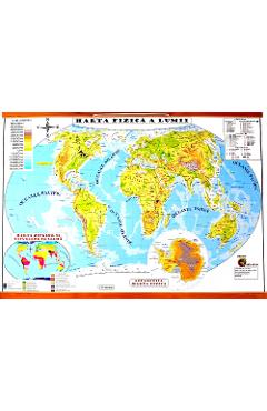 Harta de perete a lumii. Harta Fizica + Harta Politica Auxiliare