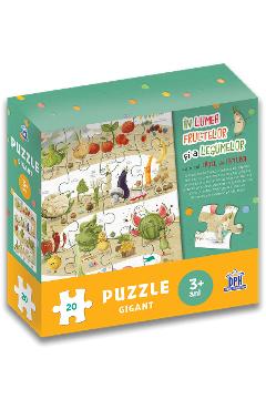 In lumea fructelor si a animalelor cu micul catel de usturoi. Puzzle gigant