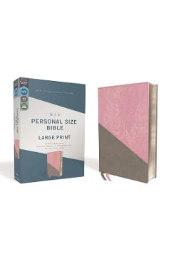 Niv, Personal Size Bible, Large Print, Leathersoft, Pink/Gray, Red Letter Edition, Comfort Print - Zondervan