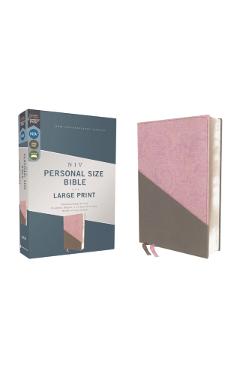 Niv, Personal Size Bible, Large Print, Leathersoft, Pink/Gray, Red Letter Edition, Comfort Print - Zondervan