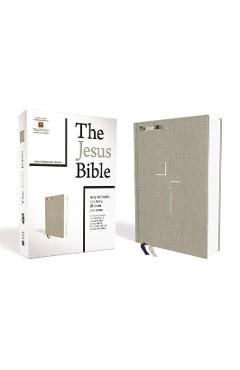 The Jesus Bible, NIV Edition, Cloth Over Board, Gray Linen, Comfort Print - Passion