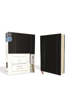 NIV, Journal the Word Bible, Hardcover, Black, Red Letter Edition, Comfort Print: Reflect, Take Notes, or Create Art Next to Your Favorite Verses - Zondervan