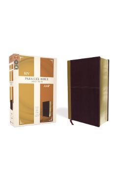 KJV, Amplified, Parallel Bible, Large Print, Leathersoft, Tan/Burgundy, Red Letter Edition: Two Bible Versions Together for Study and Comparison - Zondervan