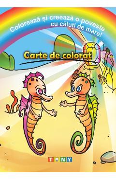 Coloreaza si creeaza o poveste cu caluti de mare! Carte de colorat