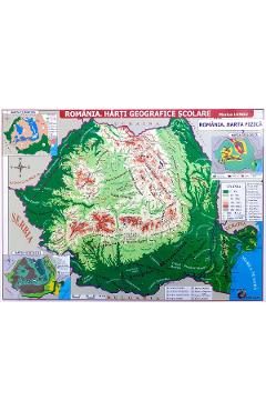 Romania. Harta fizica + harta repartitiei oraselor Auxiliare
