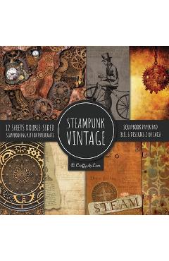 Vintage Steampunk Scrapbook Paper Pad 8x8 Scrapbooking Kit for Papercrafts, Cardmaking, DIY Crafts, Old Retrofuturistic Theme, Vintage Design