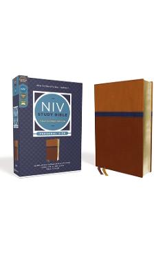 NIV Study Bible, Fully Revised Edition, Personal Size, Leathersoft, Brown/Blue, Red Letter, Comfort Print - Kenneth L. Barker