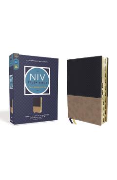 NIV Study Bible, Fully Revised Edition, Leathersoft, Navy/Tan, Red Letter, Thumb Indexed, Comfort Print - Kenneth L. Barker