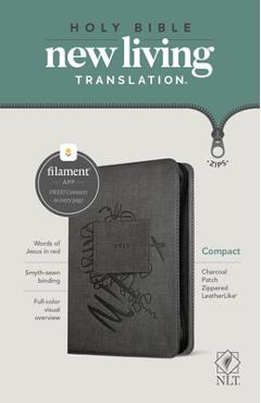 NLT Compact Zipper Bible, Filament Enabled Edition (Red Letter, Leatherlike, Charcoal Patch) - Tyndale