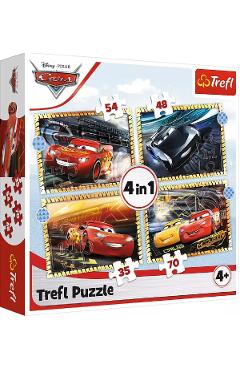 Puzzle 4 in 1. Cars: pe locuri, fiti gata, start