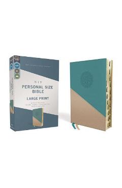 Niv, Personal Size Bible, Large Print, Leathersoft, Teal/Gold, Red Letter, Thumb Indexed, Comfort Print - Zondervan