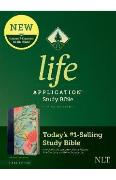NLT Life Application Study Bible, Third Edition (Red Letter, Leatherlike, Teal Floral) - Tyndale