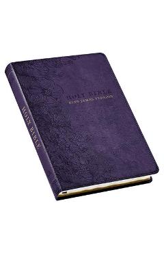 KJV Holy Bible, Thinline Large Print Faux Leather Red Letter Edition - Thumb Index & Ribbon Marker, King James Version, Purple Floral - Christian Art Gifts