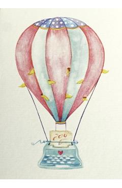 Felicitare: balon cu aer cald. masina de scris