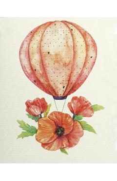 Felicitare: balon cu aer cald flori de maci