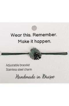 Bratara: Wear this. Remember. Make it happen - Frunza palmier argintie