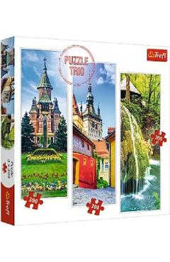 Set puzzle 3 in 1. Cascada Bigar, Sighisoara, Piata Victoriei