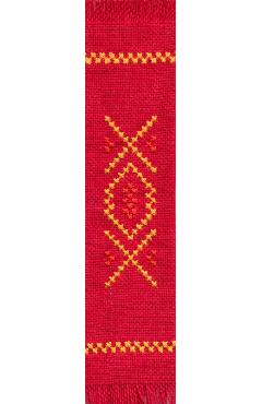 Semn de carte: Motiv traditional. Rosu cu broderie galben-portocaliu