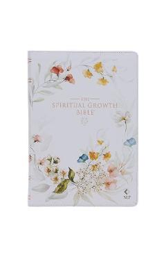 The Spiritual Growth Bible, Study Bible, NLT - New Living Translation Holy Bible, Faux Leather, White Printed Floral - Christianart Gifts