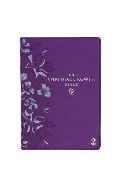 The Spiritual Growth Bible, Study Bible, NLT - New Living Translation Holy Bible, Faux Leather, Purple Debossed Floral - Christianart Gifts