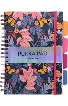 Caiet dictando cu spirala, elastic roz si separatoare: Pukka Pad. Model floral