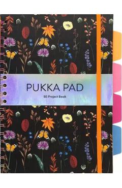 Caiet dictando cu spirala, elastic portocaliu si separatoare: pukka pad bloom. model floral