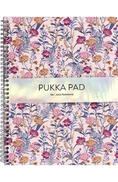 Caiet dictando cu spirala si perforatii: pukka pad. model floral roz