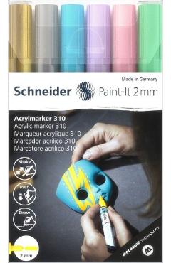 Set 6 markere cu vopsea acrilica paint-it 2 mm: auriu, argintiu, bleu, violet, vernil, roz pastel
