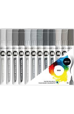 Set brush pen. aqua color grey