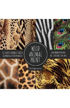 Wild Animal Print Scrapbook Paper Pad 8x8 Scrapbooking Kit for Papercrafts, Cardmaking, Printmaking, DIY Crafts, Nature Themed, Designs, Borders, Back - Crafty As Ever