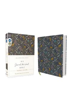 Niv, Journal the Word Bible, Double-Column, Cloth Over Board, Navy Floral, Red Letter, Comfort Print: Reflect, Take Notes, or Create Art Next to Your - Zondervan