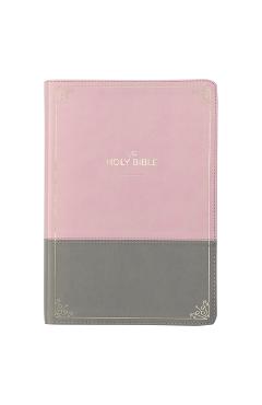 Kjv holy bible, super giant print faux leather red letter edition - ribbon marker, king james version, pink/gray - christian art gifts