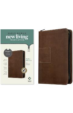 NLT Thinline Reference Zipper Bible, Filament-Enabled Edition (Red Letter, Leatherlike, Atlas Rustic Brown, Indexed) - Tyndale