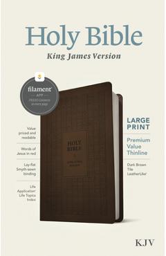 KJV Large Print Premium Value Thinline Bible, Filament-Enabled Edition (Red Letter, Leatherlike, Dark Brown Tile) - Tyndale