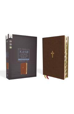 Nasb, Thinline Bible, Large Print, Leathersoft, Brown, Red Letter Edition, 1995 Text, Thumb Indexed, Comfort Print - Zondervan
