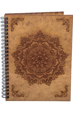 Agenda din lemn: Mandala model indian