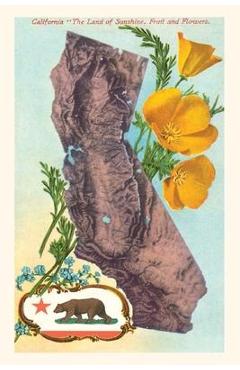 The Vintage Journal California Map with Bear and Poppies - Found Image Press