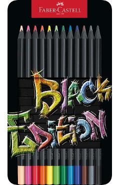 Creioane colorate 12 culori. Black Edition. Cutie de metal