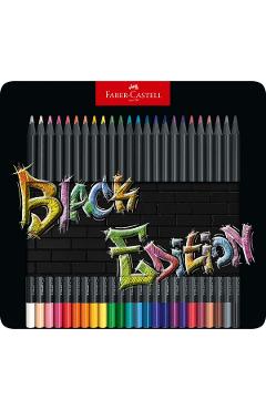 Creioane colorate 24 culori: Black edition. Cutie de metal