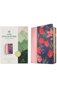 NLT Life Application Study Bible, Third Edition (Leatherlike, Pink Evening Bloom, Red Letter) - Tyndale