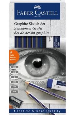 Set creioane Graphite Sketch diverse duritati + radiera + ascutitoare
