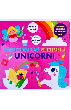 Carte de colorat cu apa. Reutilizabila: Unicorni - FLAMINGO