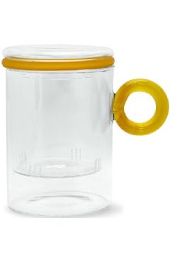 Cana cu sita si capac: yellow ring handle