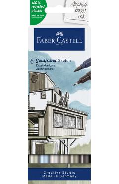 Set 6 markere cu 2 capete: Architecture Goldfaber