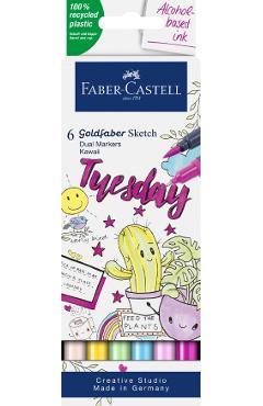 Set 6 markere cu 2 capete: Kawaii Goldfaber