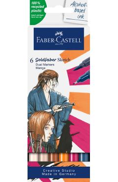 Set 6 markere cu 2 capete: Manga Goldfaber