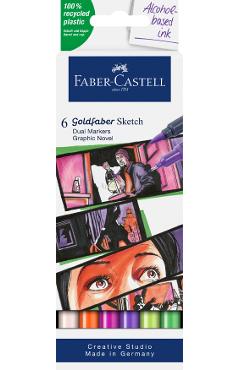 Set 6 markere cu 2 capete: Graphic Novel Goldfaber