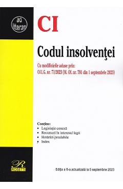 Codul insolventei Ed.6 Act. 5 septembrie 2023